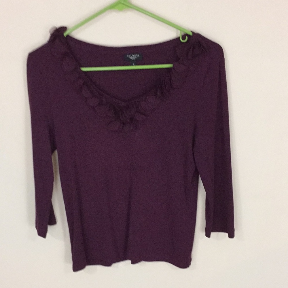 Talbots Petites Purple Wine V-neck Top with Neck Details Size Small SP